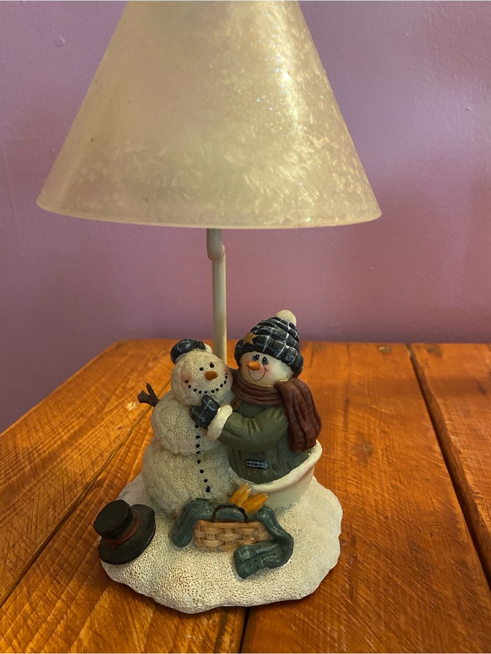 Holiday Snowman Couple Accent Lamp - White, Green & Brown
